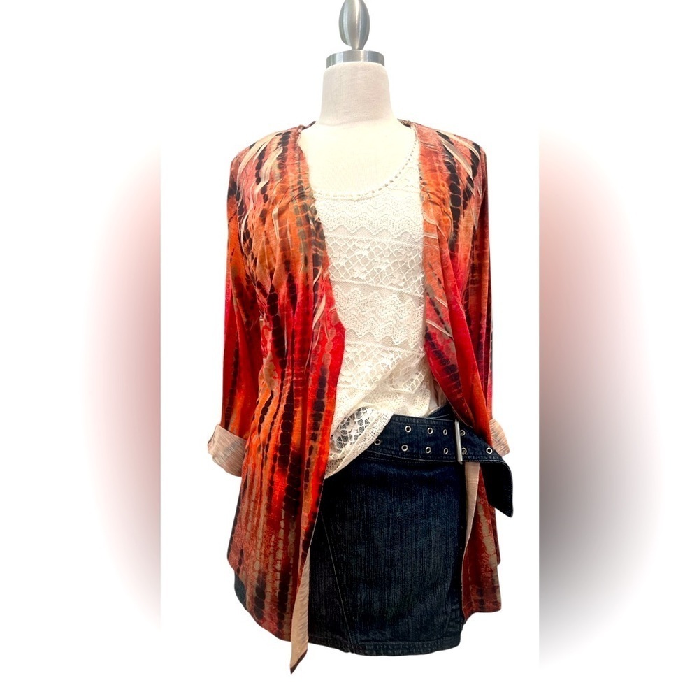 Chico's Vibrant Red and Orange 🍊 Open Cardigan
